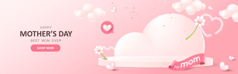 Wall Mural - happy mothers day promotion poster banner background layout with product display