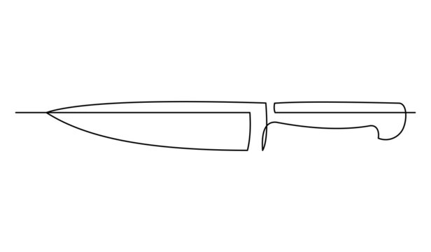 Continuous single one line drawing of sharp knife weapon utensil vector illustration