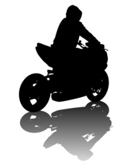 Fototapete - Women in protective clothing rides sport bike. Isolated silhouette on a white background