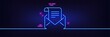 Neon light glow effect. Mail newsletter line icon. Read Message correspondence sign. E-mail symbol. 3d line neon glow icon. Brick wall banner. Mail newsletter outline. Vector