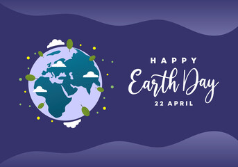 Wall Mural - Happy earth day banner poster with blue globe on purple color celebration on april 22.