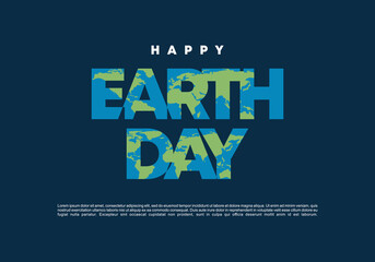 Wall Mural - Happy earth day banner poster celebration on april 22 on blue color.