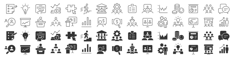 Poster - Business training and conference line excellent icons collection in two different styles. Thin outline icons pack. Vector illustration eps10