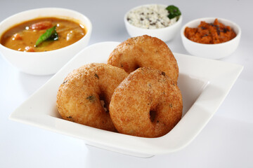 Wall Mural - Vada / Medu vadai with sambar - Popular South Indian snack