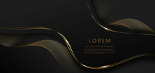Abstract 3d Black Background With Gold Lines Curved Wavy Sparkle With Copy Space For Text. Luxury Style Template Design.