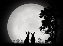Rabbit Silhouette With Full Moon