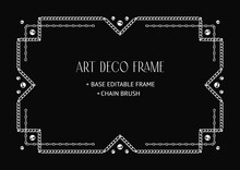 Art Deco Geometric Frame Made Of Chain And Beads. Chain Brush, Base Editable Frame Included. Vintage Elegant Vector Design With Copy Space.