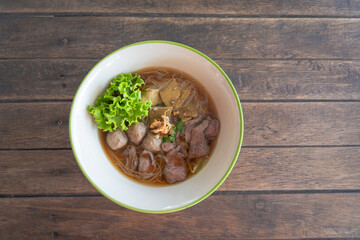 beef noodles with braised beef, liver, and meatball are delicious food in thailand. chinese-style on