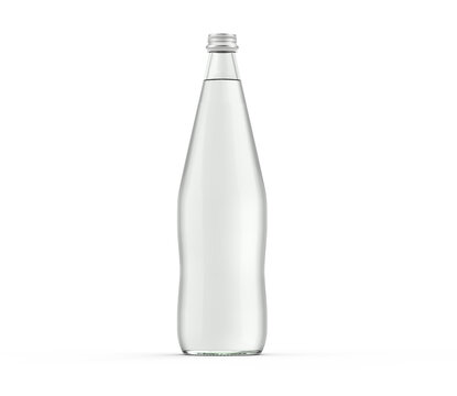 1 liter shaped clear glass water bottle, isolated on white background, smooth version, for product presentations. 3d rendering.