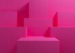 Bright magenta, neon pink 3D rendering simple, minimal background for product display podium, stand for presentation geometric backdrop mock up template wallpaper for beauty cosmetic products