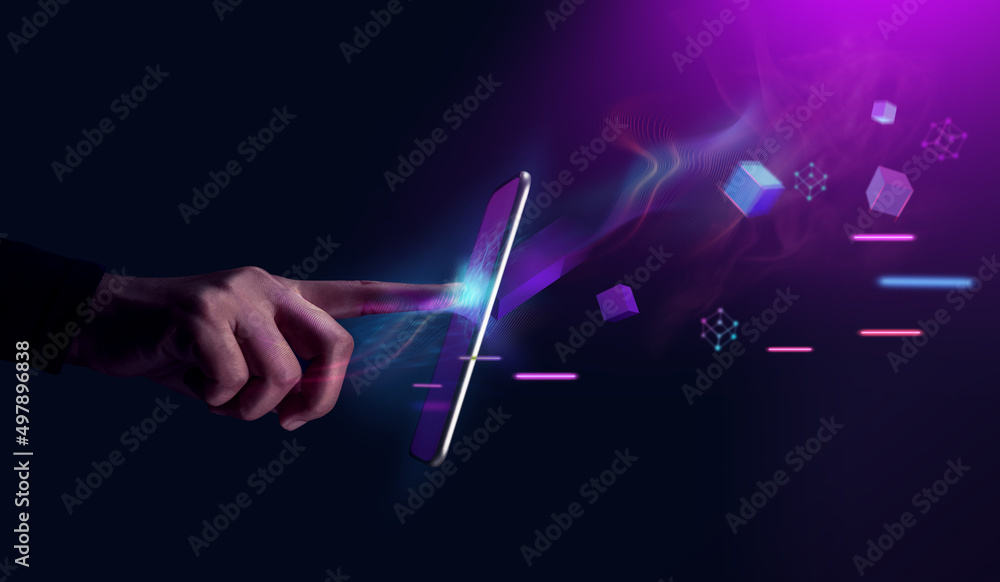 Metaverse and Blockchain Technology Concepts. Person with an ...