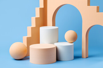 Wall Mural - abstract background with various geometrical forms in pastel color for product presentation. podium 
