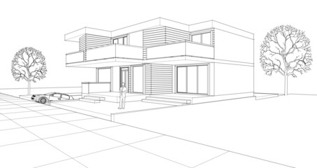 house architectural sketch 3d illustration