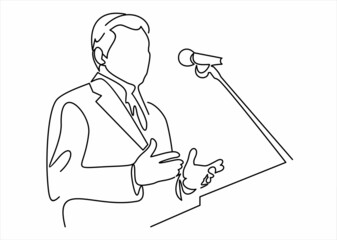 business conference, business meeting. man at rostrum in front of audience. public speaker giving a 