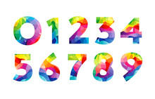 Set Of Colorful Numbers. Creative Decotative Coloured Digits. Isolated Abstract Graphic Design Template. Stained-glass Style. Green, Red, Pink And Blue Bright Colors. Colorful Collection With Texture.