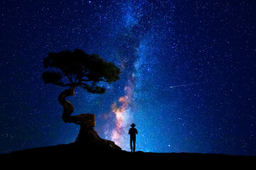 Wall Mural - lonely walker on a starry night
