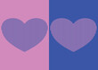Carte avec deux cœurs rayés rose et bleu