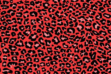 Wall Mural - Animal skin pattern seamless. Design for fabric, wallpaper, wrapping, background. repeating texture leopard red pink black print