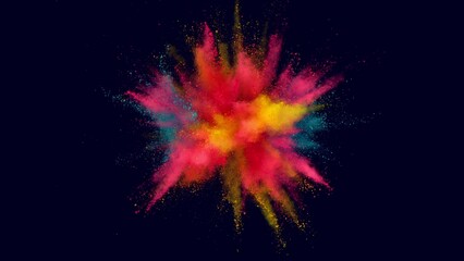 Poster - Super slow motion of colored powder explosion isolated on dark background. Filmed on high speed cinema camera, 1000fps.