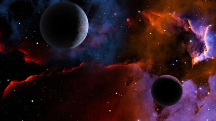 Wall Mural - Space flight slowly moving through universe among planets galaxies stars and nebulae