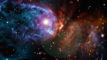 Wall Mural - Space flight slowly moving through universe among planets galaxies stars and nebulae