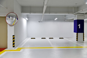 Convex mirror in underground parking lot