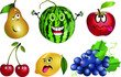 Fruit emoticons. Watermelon, cherry, grape, apple, pear, lemon