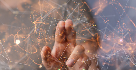 Digital cyberspace with particles and Digital data network connections concept