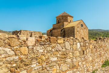 ruins of panagia tou sinti ortodox monastery with temple in the center, cyprus