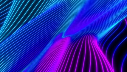 Wall Mural - Abstract colorful wavy background in bright neon blue and purple colors. Modern colorful wallpaper. Seamless loop animation. 3d rendering.