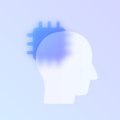 artificial intellegence glass morphism trendy style icon. human head transparent glass color vector 