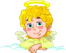 Color Vector Illustration Of A Cartoon Angel Baby With Crossed Arms.