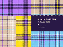 Plaid Pattern Collection With Lavender, Golden Yellow, Celestial Blue