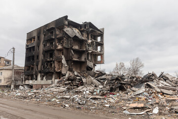 Poster - War in Ukraine. Ruined houses of Borodianka, Ukraine