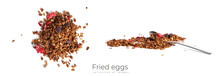 Granola Isolated On A White Background. Granola With Chocolate And Strawberries.