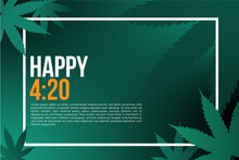 420 Creative Concept With Marijuana Or Cannabis Leaves. Composition And Numerals Logo Lettering. Turquoise Background. Hand Drawn Design. THC. CBD. Weed Day