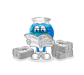 fish bowl read newspaper cartoon. character vector