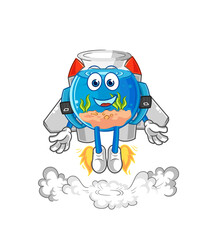 fish bowl with jetpack mascot. cartoon vector