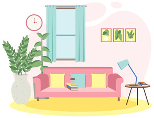 Sticker - Living room interior concept in flat design