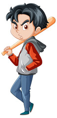 Canvas Print - A Boy Standing with baseball bat on White Background