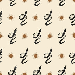 Wall Mural - seamless pattern with boho magic snake and sun. mystical symbol in a trendy minimalist style. esoter