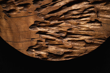 Wall Mural - Weathered wood table top on black background. Wood plank texture background.