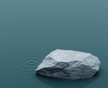 Platform And Podium Among The Ponds Rivers Or Onsen Water Surface Ripple Stone Iceberg Ice Stand Display Cool Concept Float Cold Male Masculine Product Advertisement Commercial. 3D Illustration.