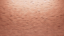 Futuristic, Rectangular Wall Background With Tiles. Peach, Tile Wallpaper With 3D, Polished Blocks. 3D Render