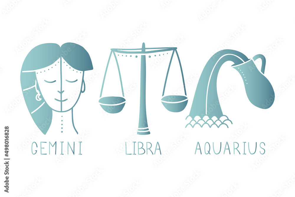 Vector set of air zodiac signs with gradient. Symbols 3 signs with ...