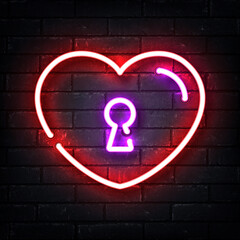 Wall Mural - Vector realistic isolated neon sign of Heart with a lock logo on the wall background.