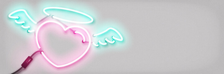 Wall Mural - vector realistic isolated neon sign of heart angel logo with copy space on the white background.