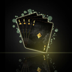 Wall Mural - Four King, grunge cards in black background. Reflection. Copy Space.Square orientation. Poker background.Playing cards.