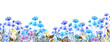 Banner decorativo con fiori colorati primaverili isolati su sfondo bianco