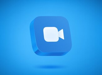 Poster - Blue video app icon on blue background. 3d vector illustration